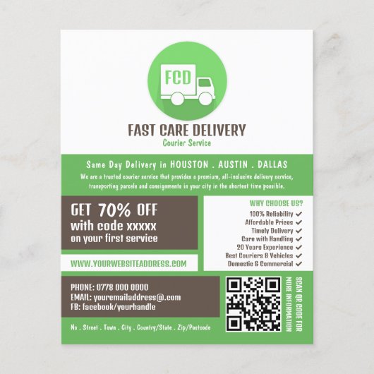 Logo für die Kurierlieferung, Kurierdienstwerbung Flyer (Vorne)