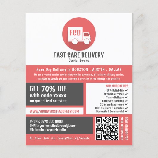 Logo für die Kurierlieferung, Kurierdienstwerbung Flyer (Vorne)