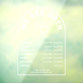 Logo für die Öffnungszeiten der Rahmen mit weißem  Fensteraufkleber (Blatt 3)