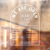 Logo für die Öffnungszeiten der Rahmen mit weißem  Fensteraufkleber (Blatt 2)