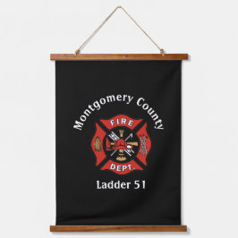 Logo für die Rot- und Schwarze Brandabteilung Wandteppich Mit Holzrahmen