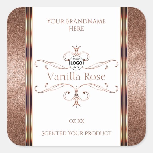 Logo für die verzierte Rose Gold Glitzer White Pro Quadratischer Aufkleber (Vorderseite)
