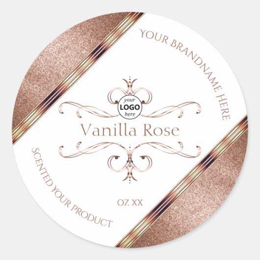 Logo für die verzierte Rose Gold Glitzer White Pro Runder Aufkleber (Vorderseite)