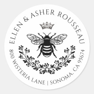 Logo für Elegant Bee Floral Newlyweds Runder Aufkleber