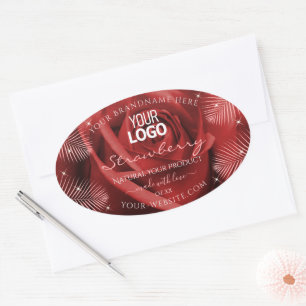 Logo für elegante Produktkennzeichnungen Rote Rose Ovaler Aufkleber