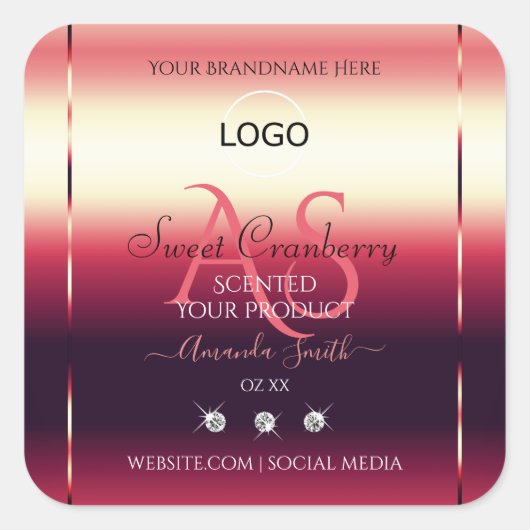 Logo für elegante Red Product Labels Diamonds Quadratischer Aufkleber (Vorderseite)