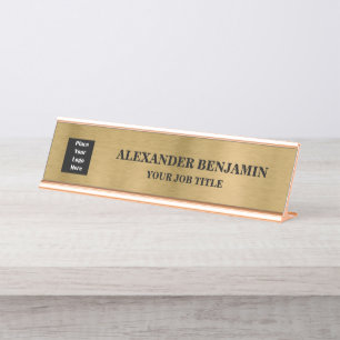 Logo für Firmennamen Gold Schwarze Elegante Schreibtischnamensplakette