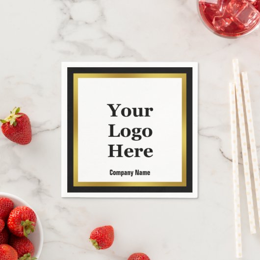 Logo für Firmennamen Schwarz-weiß und Gold elegant Serviette (Beispiel)