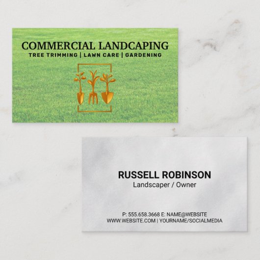 Logo für Gartenwerkzeuge | Gras | Landflucht Visitenkarte (Vorne/Hinten)