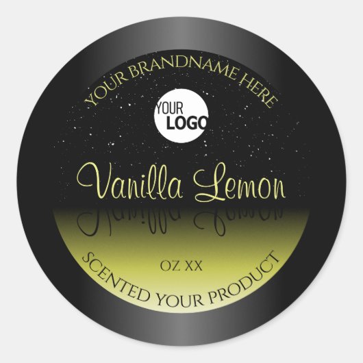 Logo für Glitzer-Etiketten für schwarz-gelbe Produ Runder Aufkleber (Vorderseite)