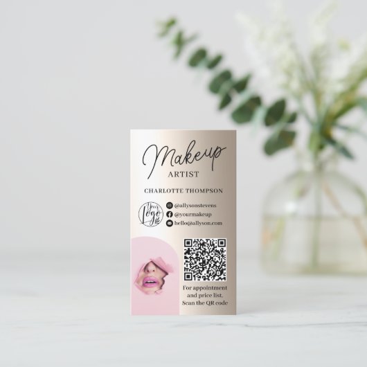 Logo für Goldfolie Qr Code 2 Fotos Visitenkarte (Stehend Vorderseite)