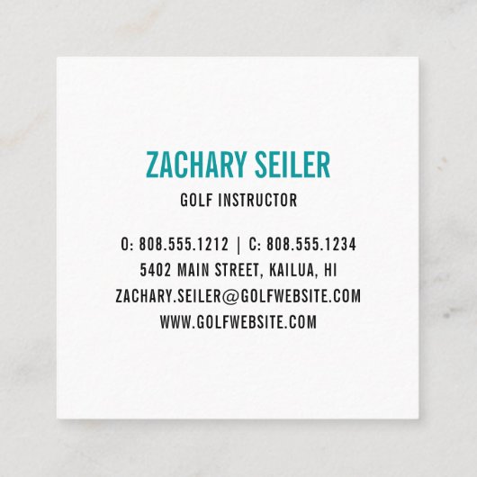 Logo für Golfklubs | Golf Pro oder Instructor Quadratische Visitenkarte (Rückseite)