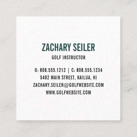 Logo für Golfklubs | Golf Pro oder Instructor Quadratische Visitenkarte (Rückseite)