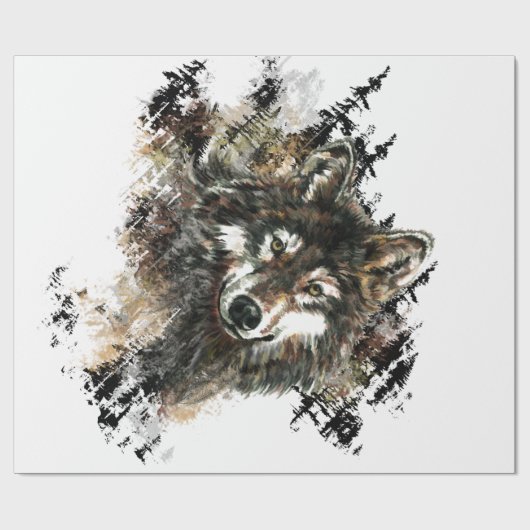 Logo für graue Wölfe in Aquarellfarbe Tierwölfe Geschenkpapier (Flach)