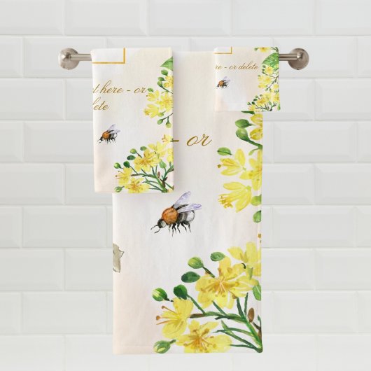 Logo für Hummelbienen, Honigblüten, gelbe Blüten Badhandtuch Set