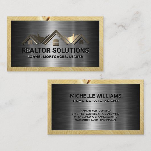 Logo für Immobilien-Anwesen | Metall und Holz Visitenkarte (Vorne/Hinten)