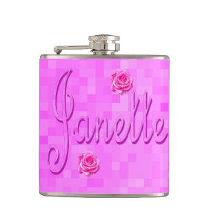 Logo für Janette auf Rosa, Flachmann