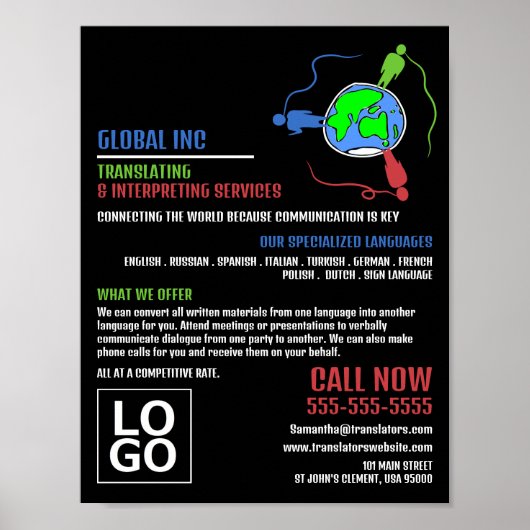 Logo für Kommunikation, Übersetzer und Dolmetscher Poster (Vorne)