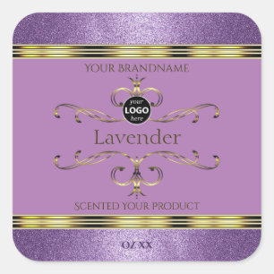 Logo für lila Glitzer- und Gold-Verzierte Produktk Quadratischer Aufkleber