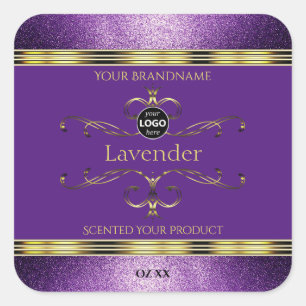 Logo für lila Goldprodukte-Labels für Glitzer-Gren Quadratischer Aufkleber