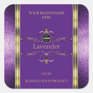 Logo für lila Goldprodukte-Labels für Glitzer-Gren Quadratischer Aufkleber
