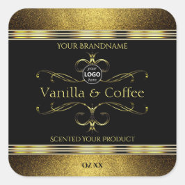 Logo für luxuriöse Black Gold Borders Quadratischer Aufkleber