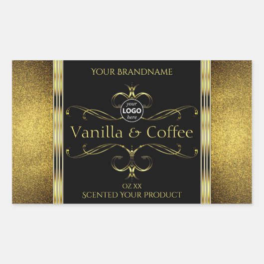 Logo für luxuriöse Black Gold Borders Rechteckiger Aufkleber (Vorderseite)