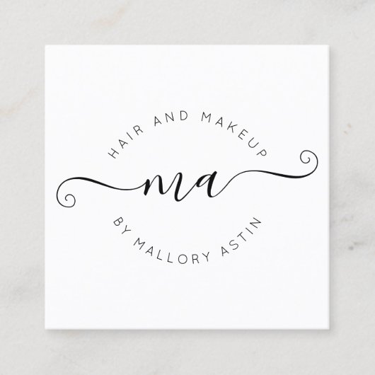 Logo für Makeup, modern Schwarz-weiß minimalistisc Quadratische Visitenkarte (Vorderseite)