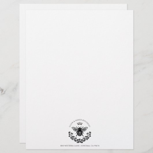 Logo für neu verheiratete Paare Bee Crown Laurel Briefbogen (Vorne/Hinten)