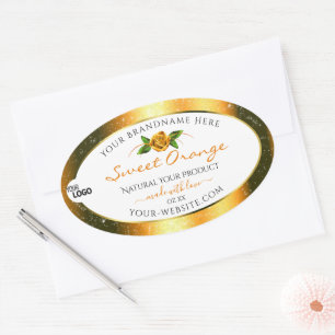 Logo für Orange Glitzer White Product Labels Rose Ovaler Aufkleber