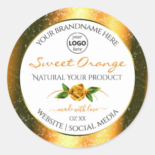 Logo für Orange Glitzer White Product Labels Rose Runder Aufkleber