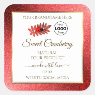 Logo für Red Metallic Glitzer White Product Labels Quadratischer Aufkleber