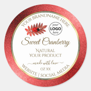 Logo für Red Metallic Glitzer White Product Labels Runder Aufkleber