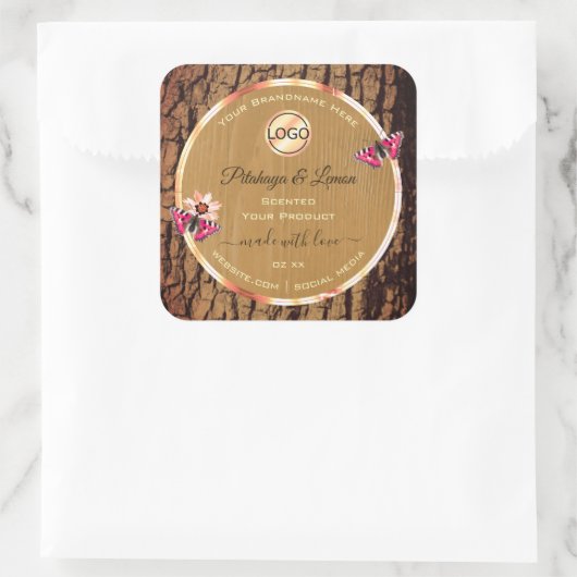 Logo für rustikale Etiketten von Holzkörnchen Quadratischer Aufkleber (Tasche)