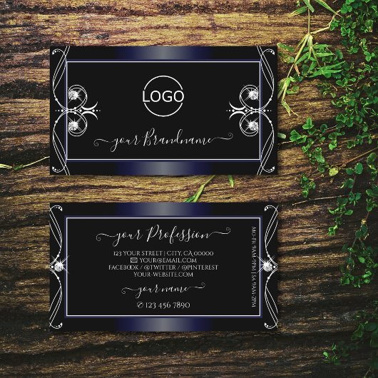 Logo für Schwarz-Dunkel-Blau-Verziert-faltende Dia Visitenkarte