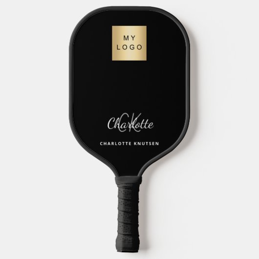 Logo für Schwarz-weiße Monogramm-Initialen Pickleball Schläger (Rückseite)
