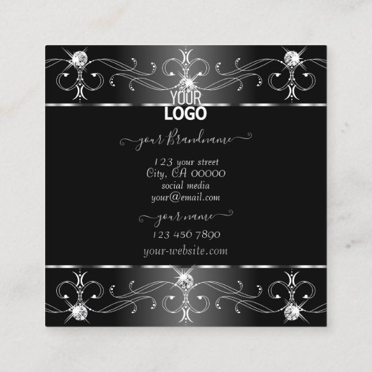 Logo für Schwarz-weiße Verzierte Ornamente in Edel Quadratische Visitenkarte (Rückseite)