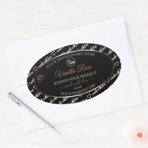 Logo für Schwarz-weiße Word-Art-Rosegmente Ovaler Aufkleber