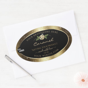 Logo für schwarze und goldbraune Produktmarken Ovaler Aufkleber