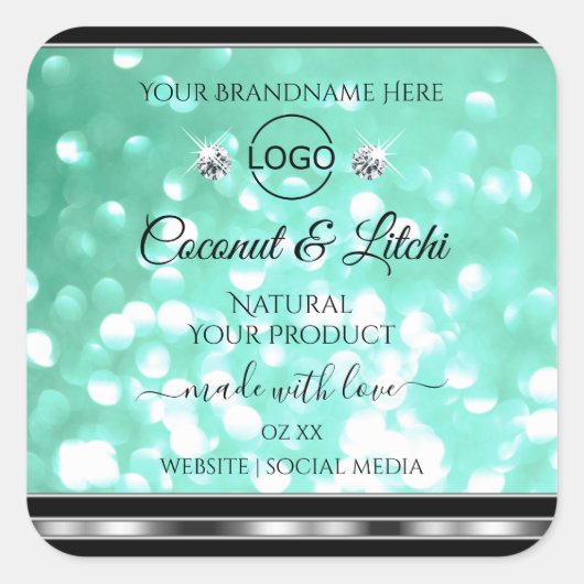 Logo für Shimmery Aquamarine Glitzer-Produktkennze Quadratischer Aufkleber (Vorderseite)