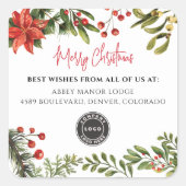 Logo für Unternehmen hinzufügen - Frohe Weihnachte Quadratischer Aufkleber (Vorderseite)