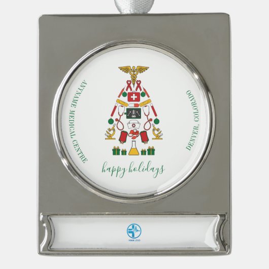 Logo für Unternehmen hinzufügen Weihnachten Banner-Ornament Silber (Vorderseite)