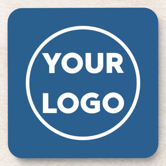 Logo für Unternehmen mit eigener Marke auf blau Getränkeuntersetzer (Vorderseite)