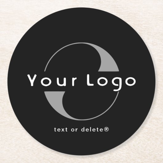 Logo für Unternehmen mit schwarzem und weißem Text Runder Pappuntersetzer (Vorderseite)