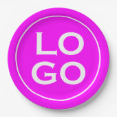 Logo für Unternehmen oder Unternehmen auf Magenta Pappteller (Vorderseite)