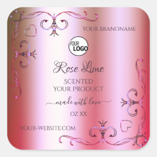 Logo für Verzierte Produktmarken in Rosa und Grün Quadratischer Aufkleber