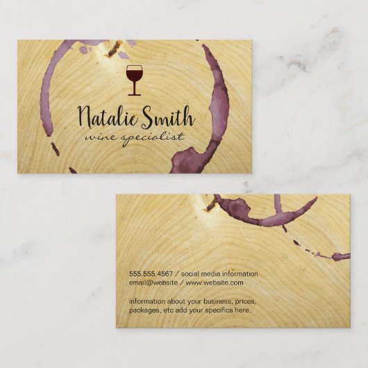 Logo für Weinglas | Stain | Holzkörner Visitenkarte (Vorne/Hinten)