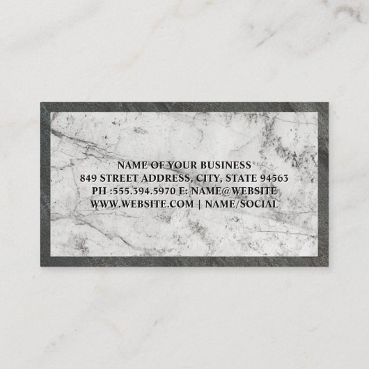 Logo für Weinglas | Weißer Marmor | Schiefer Trimm Visitenkarte (Rückseite)