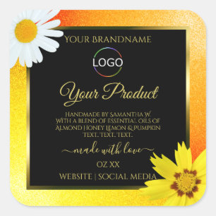 Logo "Gelbe Orange Glitzer Black Product Labels" Quadratischer Aufkleber