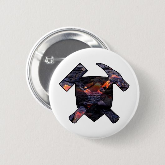 Logo Geologenhammer und Lavastrom Button (Vorne & Hinten)